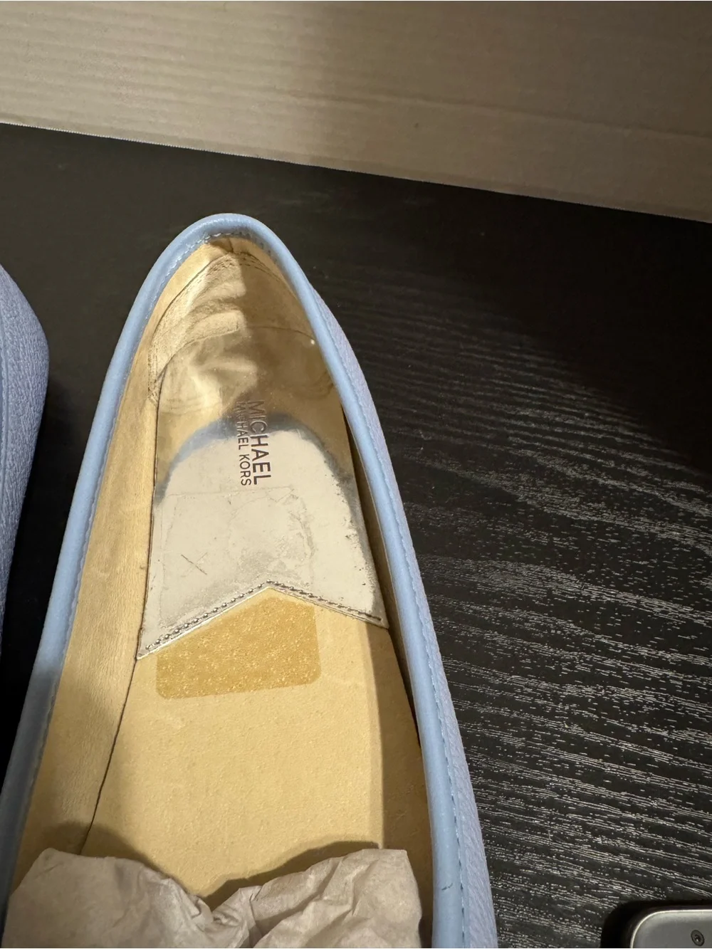 Michael Kors Pastel Blue Leather MK Logo Loafers
